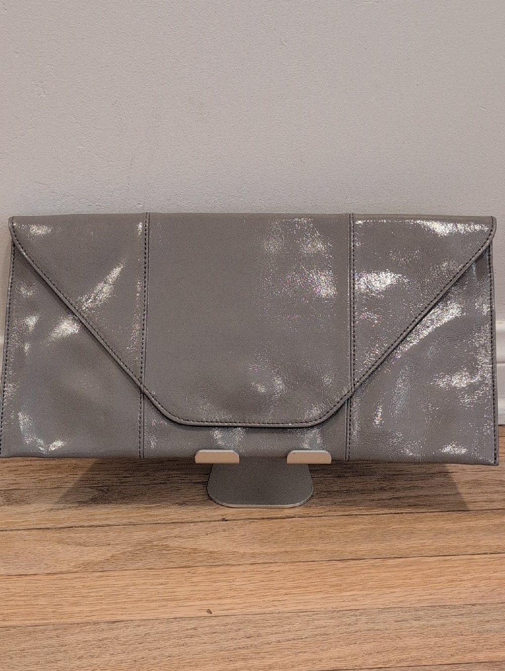 Halogen Gray Patent Envelope Clutch